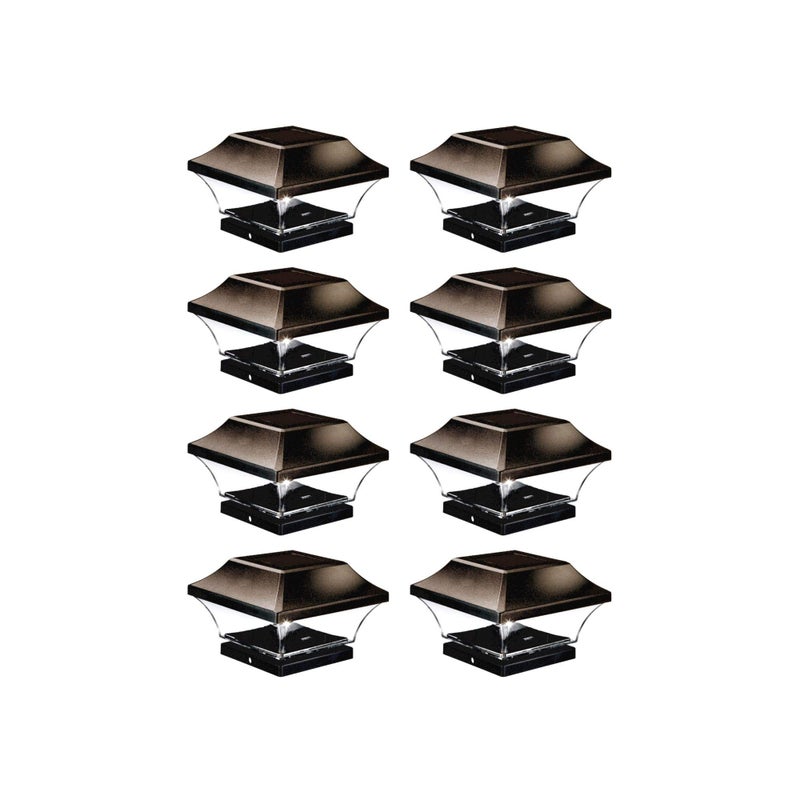 Noma Solar Post Lights | Automatic ON/Off Waterproof Outdoor Cap Lights for 4 x 4 Wooden Post, | Cool White, 8-Pack (Brown) - Image 1